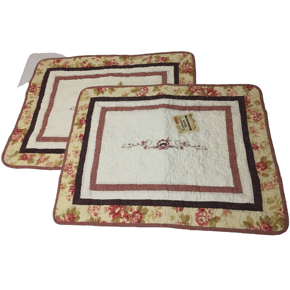 Cracker Barrel Lilia Country Quilted Embroidered Standard Shams (2) Cotton New - Picture 1 of 10